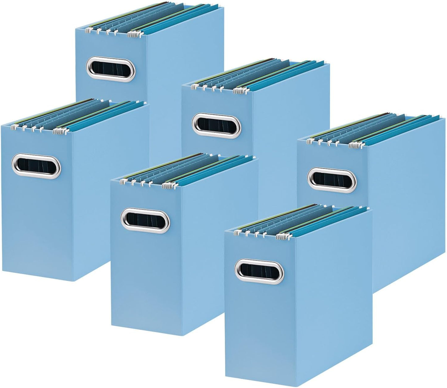Oterri File Organizer, 6 Packs Small Storage Box, Cardboard File Folder Organizer, Collapsible File Box for Hanging File Folders Letter Size, Portable Filing Organizer with Handle (Blue)