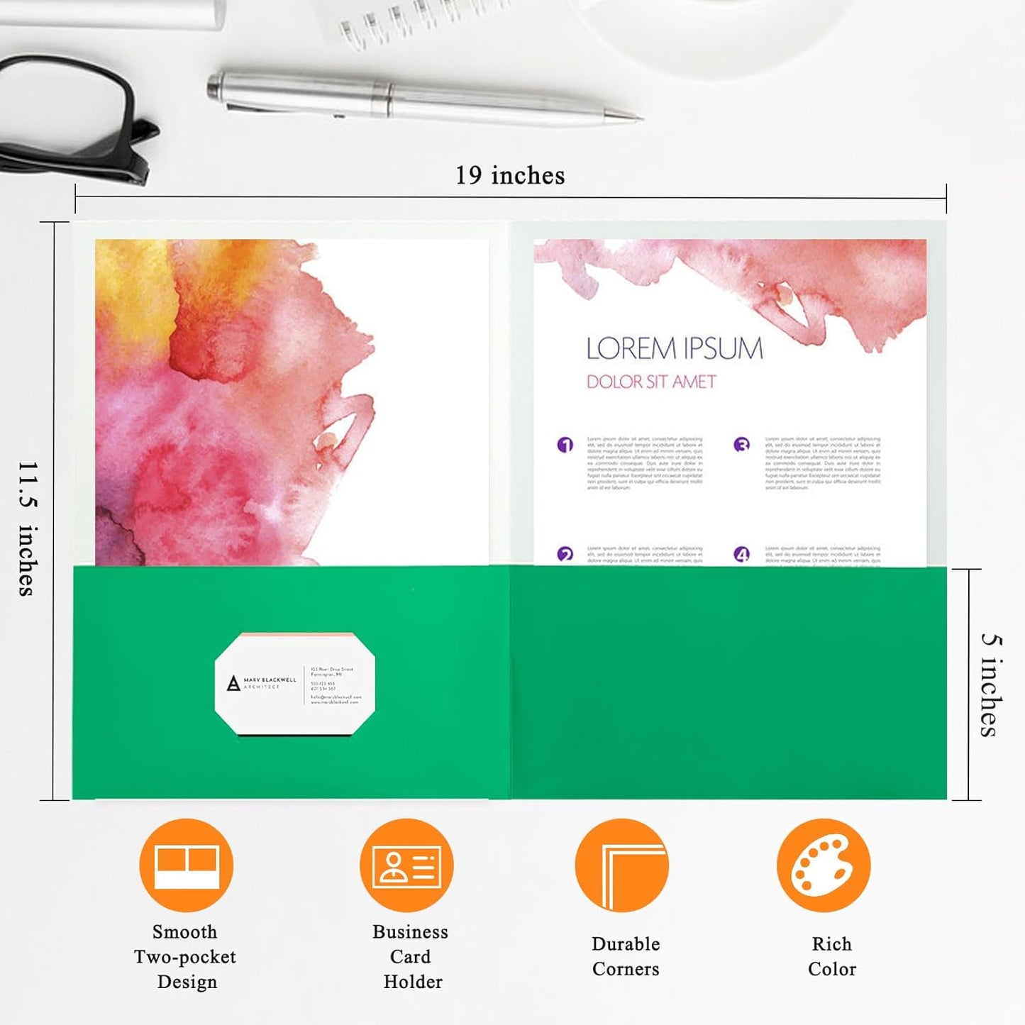 50Pcs Green Folders with Pockets,2 Pocket Folders Bulk,Holds 100 Sheets,Assorted Colors,Office Or School