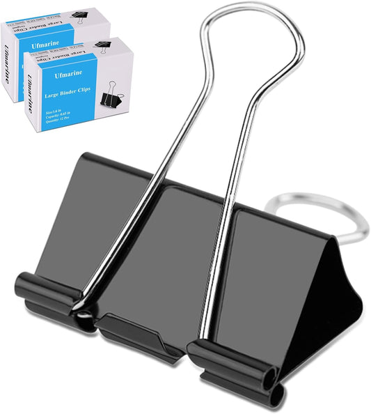 Ufmarine Large Binder Clips, 1.6 Inch Length, (24 Pcs) Big Binder Clips Paper Clamps for Office