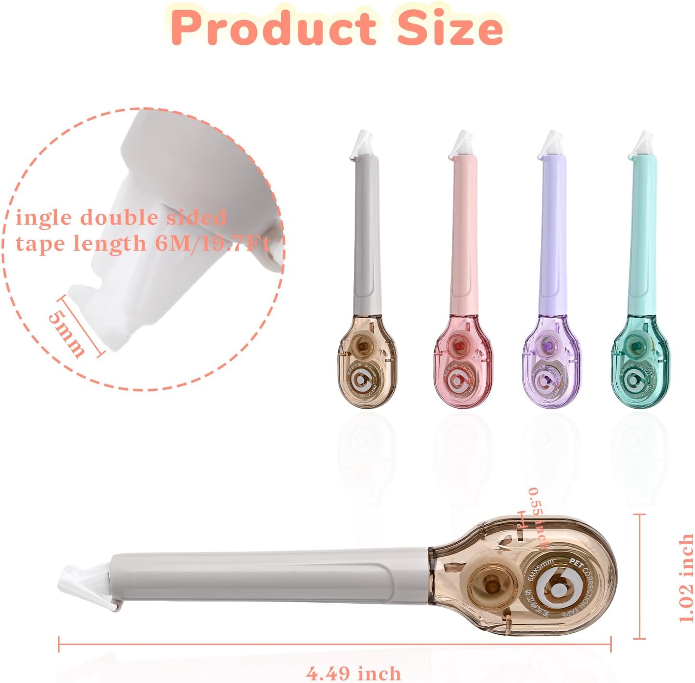 Temiary 4 Pcs White Correction Tape Pens, 6M/256" x 0.2" Smooth Pull Out Tape Pen, Easy to Use Applicator for Instant Corrections Back to School Office Supplies (Morandi)