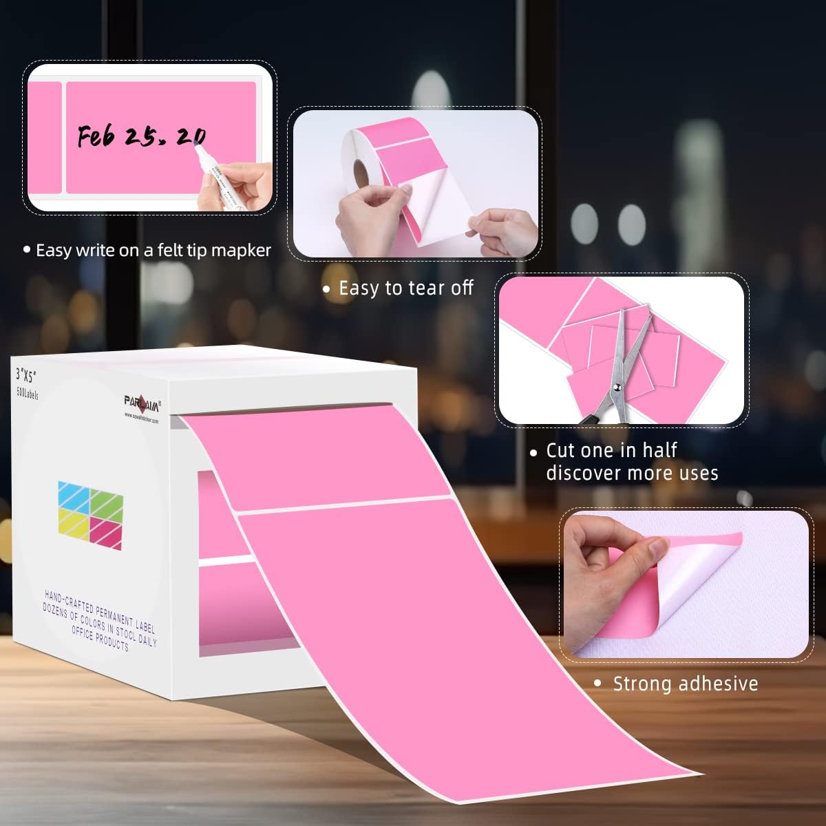 PARLAIM 5" x 3" Rectangle Color Coding Labels,500 per Inventory Labels Color Code Stickers Dispenser Box,Pink Sticker Labels for Inventory,Family School Storage Bins Label(Pink)