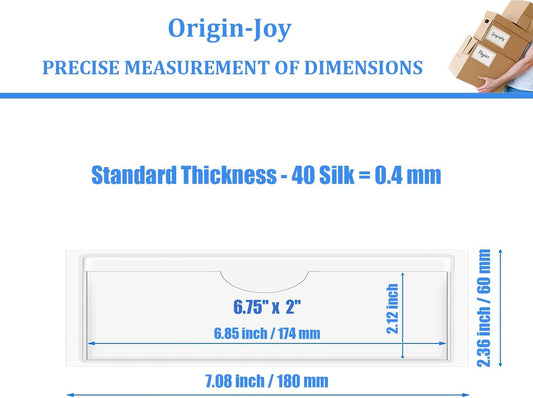 Origin-Joy 60 PCS Self Adhesive Index Card Pockets with Top Open, Clear Plastic Label Holder for Cards of Note, Library and Business, Adhesive Label Pockets & Card Holder (6.75 x 2 inch)