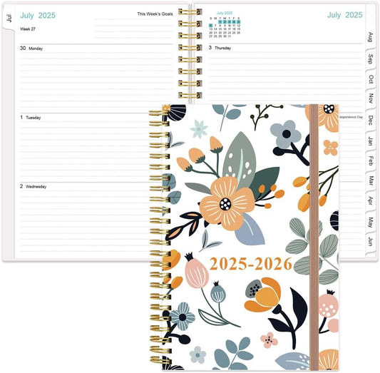 2025-2026 Planner - Academic Planner 2025-2026 from July 2025 - June 2026, Weekly & Monthly Planners Spiral Bound with 12 Monthly Tabs, Inner Pocket, 6.4" x 8.5", Rose Flower