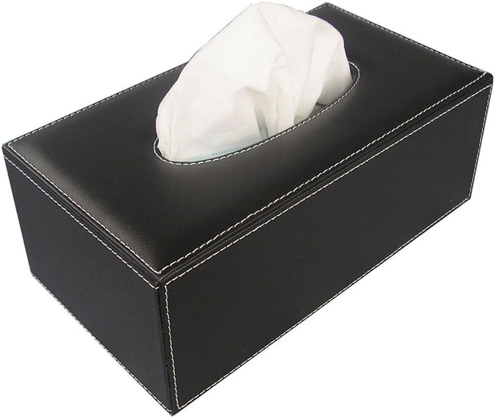 KINGFOM Office Desk Organizer Set 5PCS Supplies Synthetic Leather Including File Holder Cabinet, Desk Organizer Drawer, Multifunction Pencil Holder, Memo Paper Holder,and Tissue Box Holder (T09-Black)