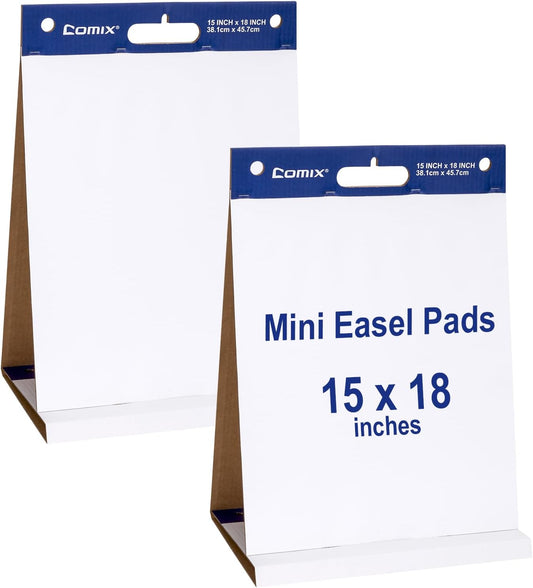Comix Sticky Portable Tabletop Easel Pads, 15 x 18 Inches Flip Chart Paper for Training, Presentation, Meetings, Doodling, 20 Sheets/Pad, 2 Pads/Pack