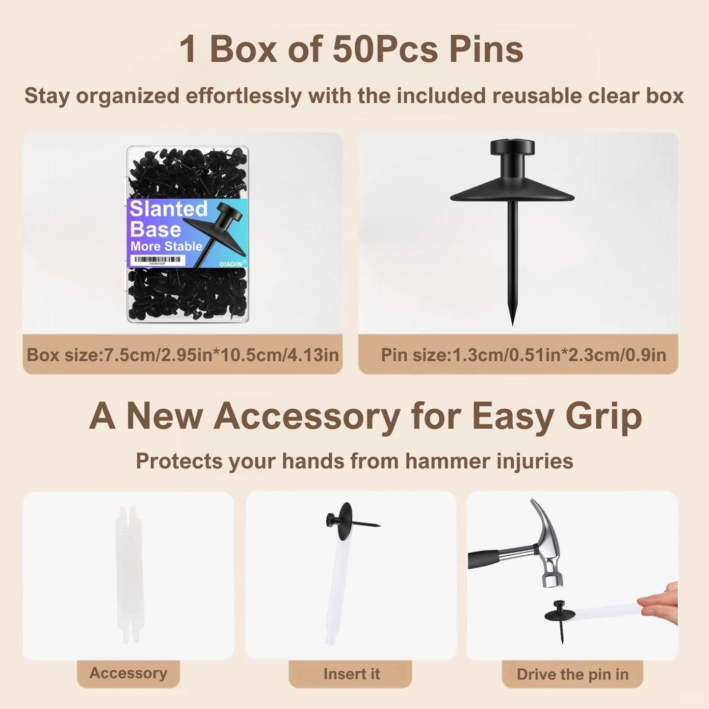 50pcs Black Thumb Tacks - Heavy Duty Double Headed Metal Wall Tacks