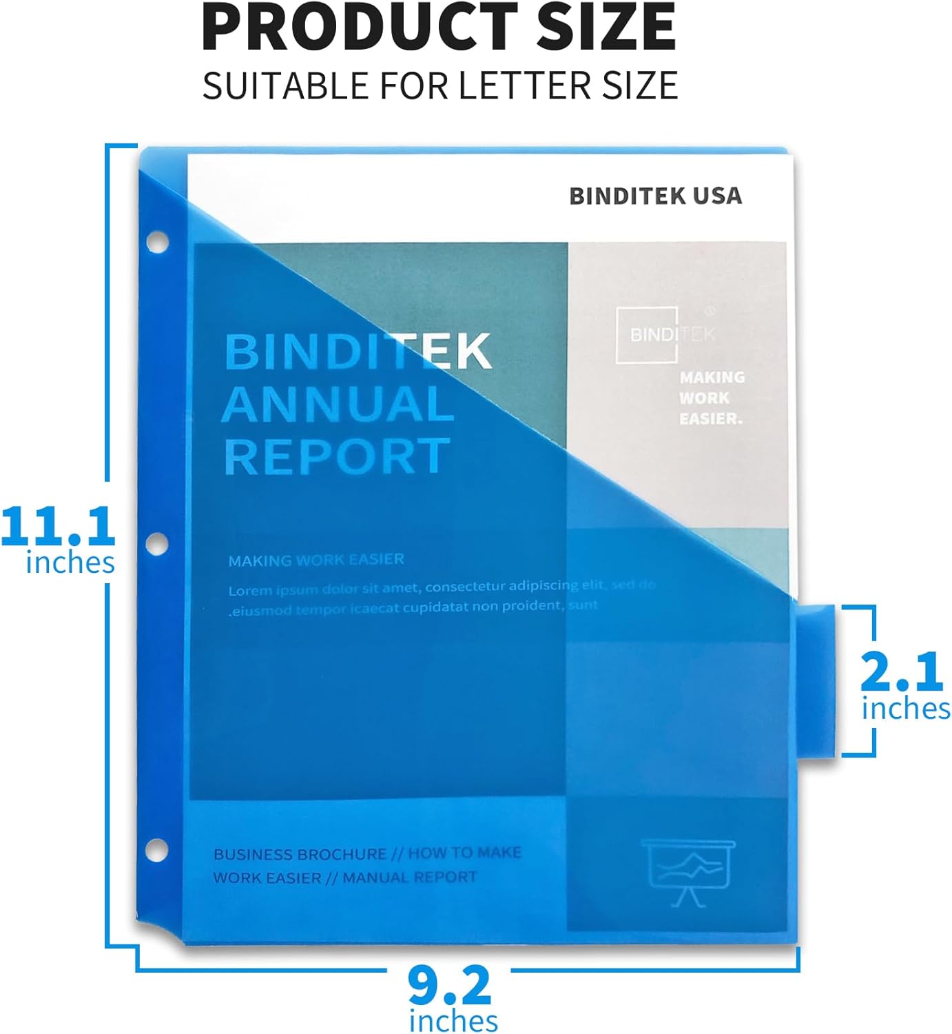 Binditek 12 Set Plastic 5-Tab Binder Dividers with Front Pocket, Tab Insertable Poly Pocket Dividers for 3 Ring Binders, Letter Size, Multicolor, for Students and Coworkers