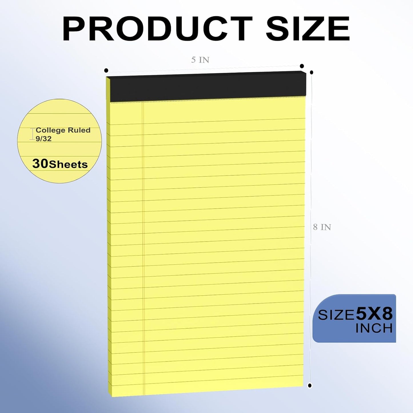 6pcs Small Note Pads, Yellow Notepads 5x8 College Ruled Notebook, Writing Pads 5 x 8, Legal Pads, Memo Pad Paper Perforate Narrow Ruled Notebooks for Work, School, Office,30 Sheets/Pack