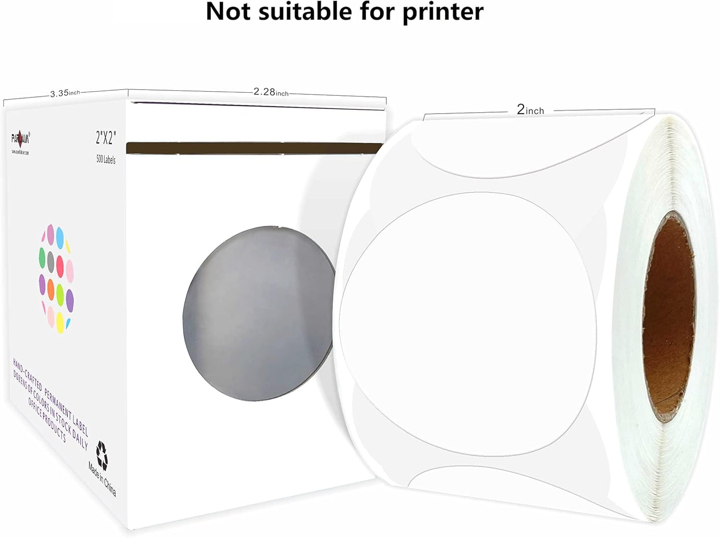PARLAIM 2" White Round Color-Code Circle Dot Labels on a Roll, 500 Stickers, 2 inch Diameter for Inventory Garage Sale Office School