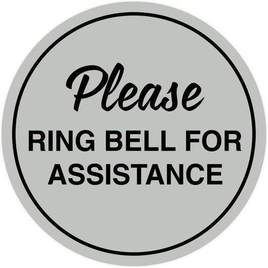 Signs ByLITA Circle Please Ring Bell For Assistance Wall or Door Sign | Easy Installation | Front Desk Reception Sign (Lt Gray) - Large (5 Pack)