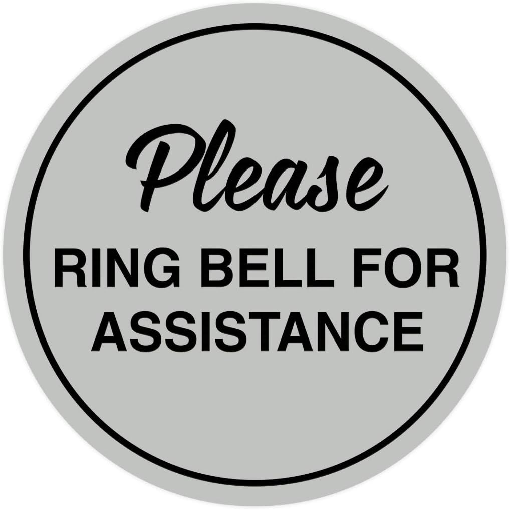 Signs ByLITA Circle Please Ring Bell For Assistance Wall or Door Sign | Easy Installation | Front Desk Reception Sign (Lt Gray) - Small (5 Pack)