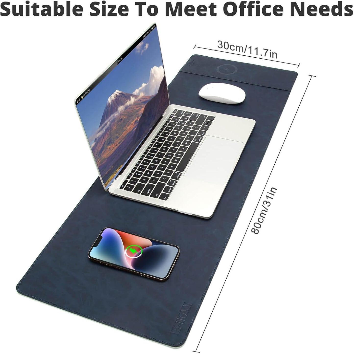 Magnetic Wireless Charging Desk Mat, 31"x11.7" Large Mouse Pad with Ultra-Smooth Surface, Microfiber Leather Office Mouse Mat, Waterproof Extended Computer Keyboard Desk Mat for Office & Home, Laptop