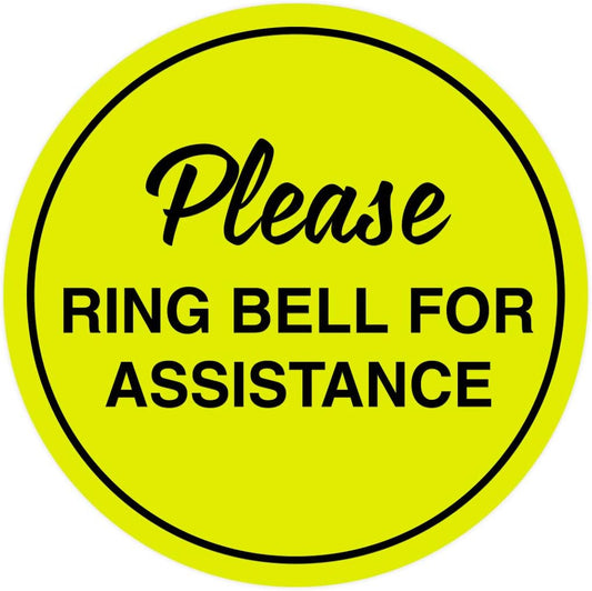 Signs ByLITA Circle Please Ring Bell For Assistance Wall or Door Sign | Easy Installation | Front Desk Reception Sign (Yellow/Black) - X-large (1 Pack)