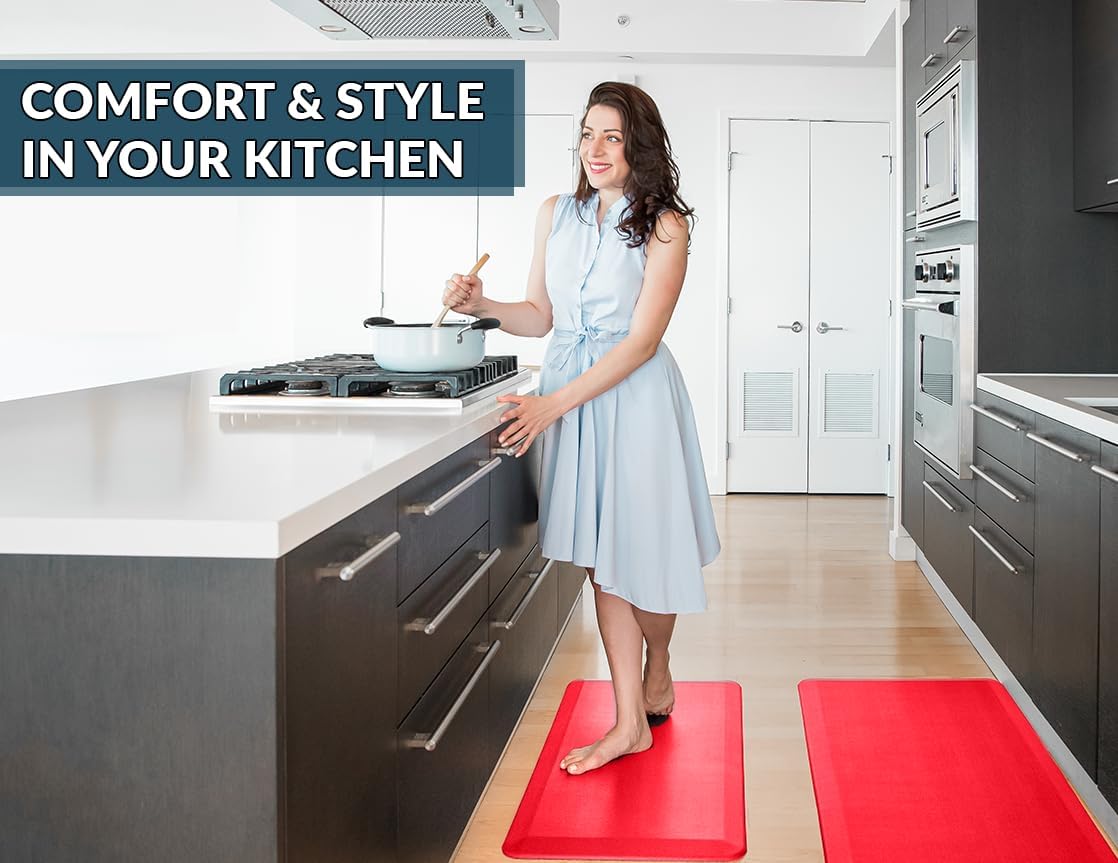 ComfiLife Anti Fatigue Floor Mat – 3/4 Inch Thick Kitchen Mats for Floor, Standing Desk Mat, Kitchen Rug – Comfort at Home, Office – Durable – Stain Resistant – Non-Slip (24" x 70", Scarlet Orange)