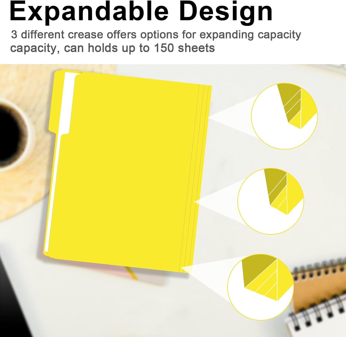 File Folder, RAZCC 100 Pack 1/3 Cut Tab File Folders Letter Size, Yellow, Folders with Tab, Great for Organizing and Easy File Storage