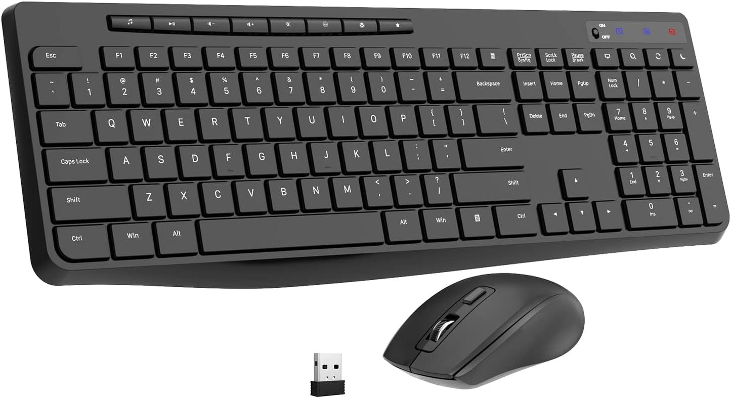 Wireless Keyboard and Mouse Combo,EarlyLit 2.4G Full-Sized Ergonomic,Cordless USB Mouse and Keyboard,12 Shortcut Keys and Quiet Click for Computer/Laptop/Windows/Mac