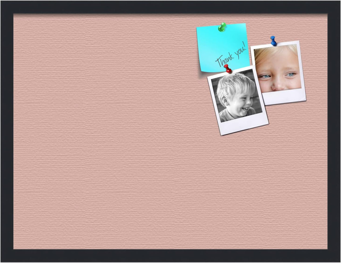 PinPix 24x18 Inch Cork Bulletin Board. This Decorative Framed Pin Board Comes with Pink Pastel Design and a Satin Black Frame. Ideal for Home Office Decor or Message Board (PinPix-1813)