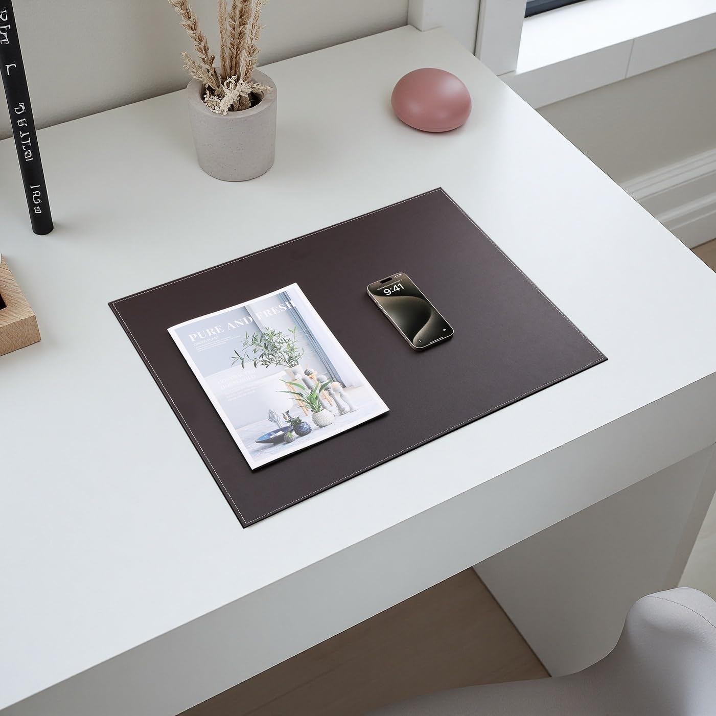 KINGFOM Desk Pad & Mat 24" x 18" Protector Large Mouse Pad PU Leather for Desktops and Laptops (Brown)