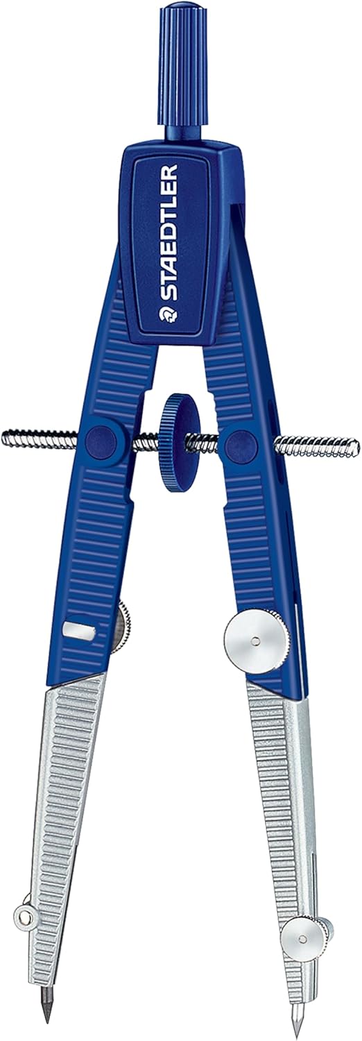 STAEDTLER Advanced Student Compass 2 Piece Set - Metal Compass with Quick-Set Center Wheel, Universal Adapter & Spare Lead, Draws Circles up to 10.25"