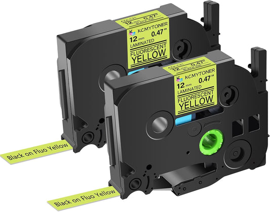 Label Tape Refills Compatible for Ptouch TZe-C31 TZ C31 Laminated Black on Yellow Fluorescent 1/2" 12mm for PTD200, D210 D400 D600 PTH100 H110 PTP300BT PTP700 PTP710BT, 2 Pack