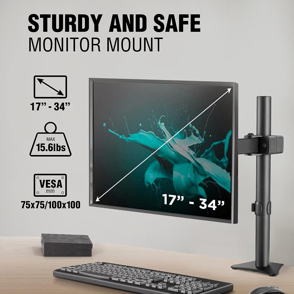ELG Full Motion Swivel Monitor Desk Mount Stand up to 34'' Screen, Adjustable Arm Height Position, Computer Monitor Stand, Gaming/Home Office, F50N, Black