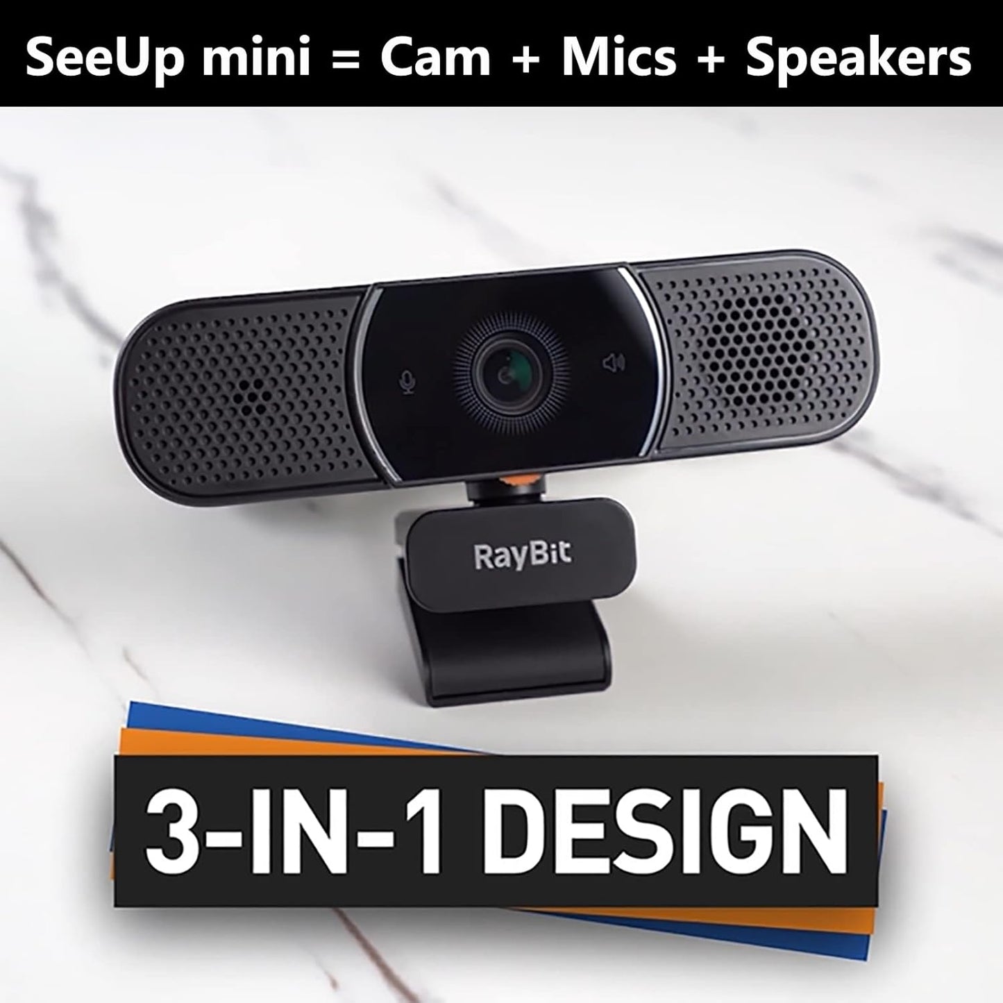 3 in 1 Webcam - 2K HD USB C Webcam with Microphone and Speaker, Stereo Sound & Noise-Cancelling Mics, Privacy Cover, Light Correction, Autofocus Conference Web Camera for Computer/Laptop/PC/Monitor