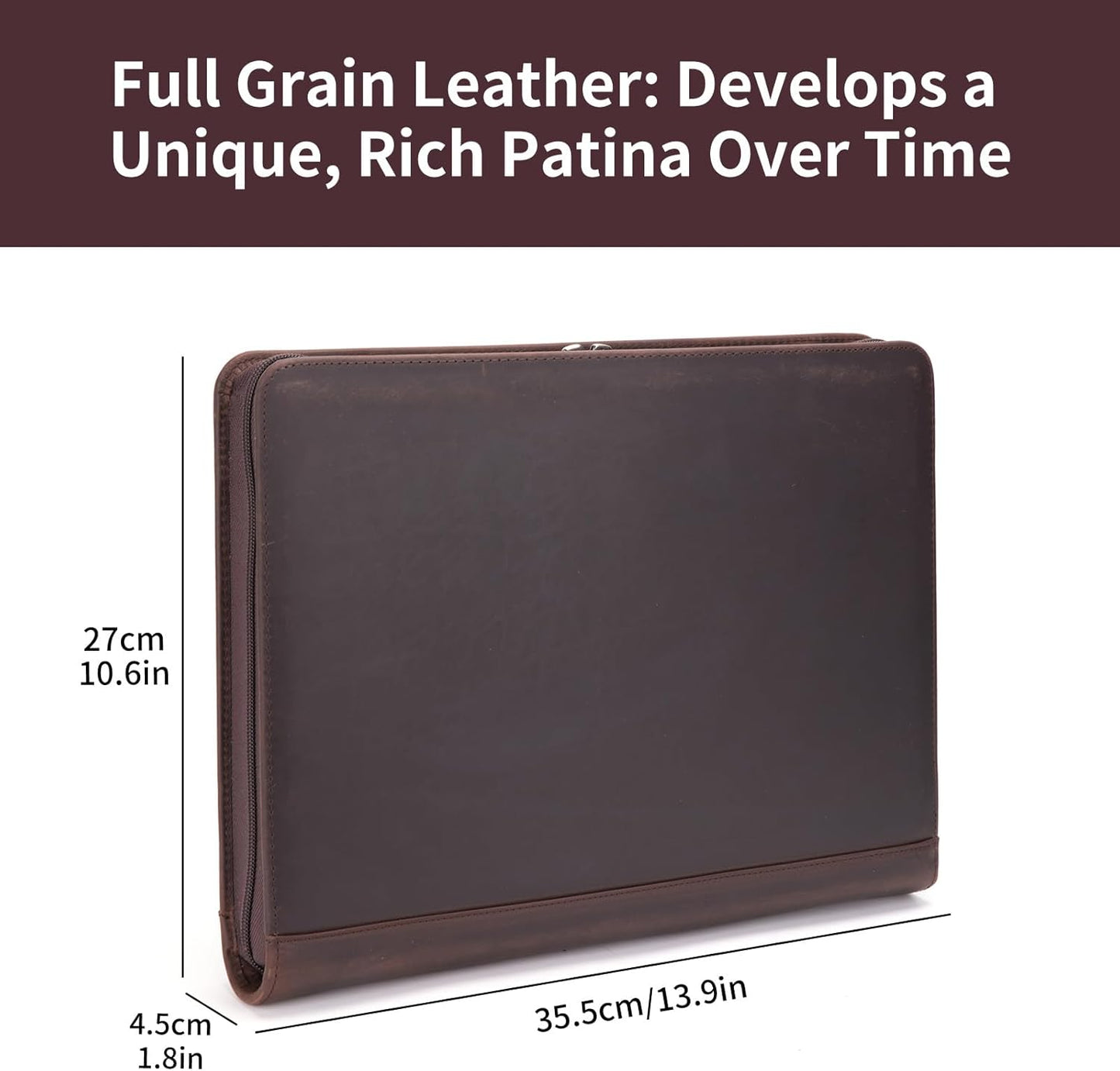 Personalized Genuine Leather Portfolio for Women and Men, Custom Engraved 8.5 x 11 Legal Padfolio, Zippered Notebook Laptop Organizer, Business Executive Folio for Work, Dark Brown