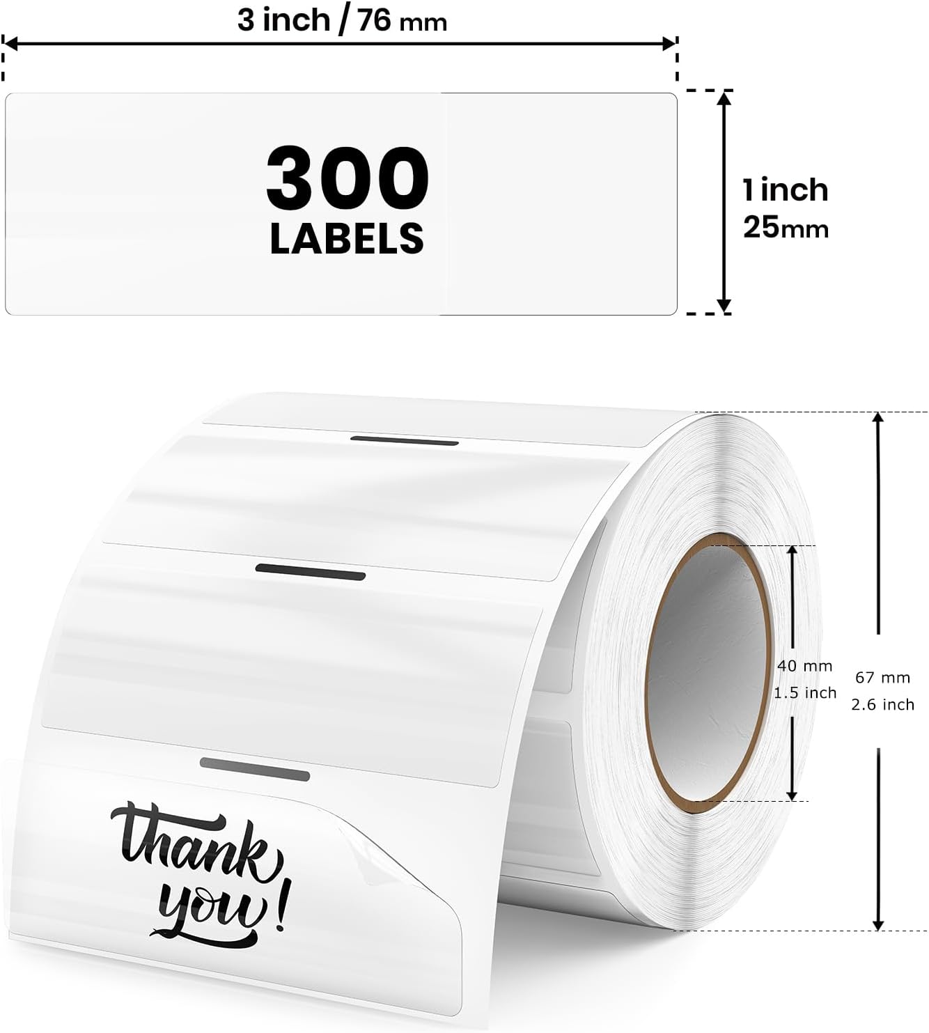 Transparent Thermal Labels 1 x 3 Inch Self-Adhesive Printer Clear Stickers Vinyl Waterproof Roll Decals Rectangle Postage Tags for Address Barcodes DIY Logo Business 300 PCS