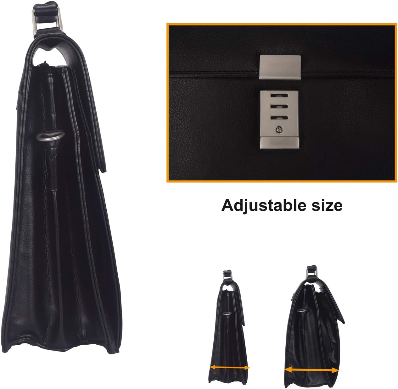 Mens Leather Briefcases Office Attorney Student Attache Case Messenger Bag w/Padded Compartment,Black