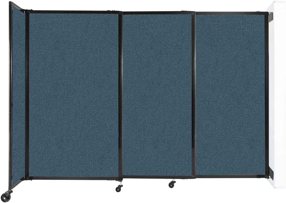 Wall-Mounted Sliding StraightWall Room Divider | Adjustable Widths | Locking Wheels | Room Separator | Up to 7'2" Wide x 5' Tall Caribbean Fabric Panels