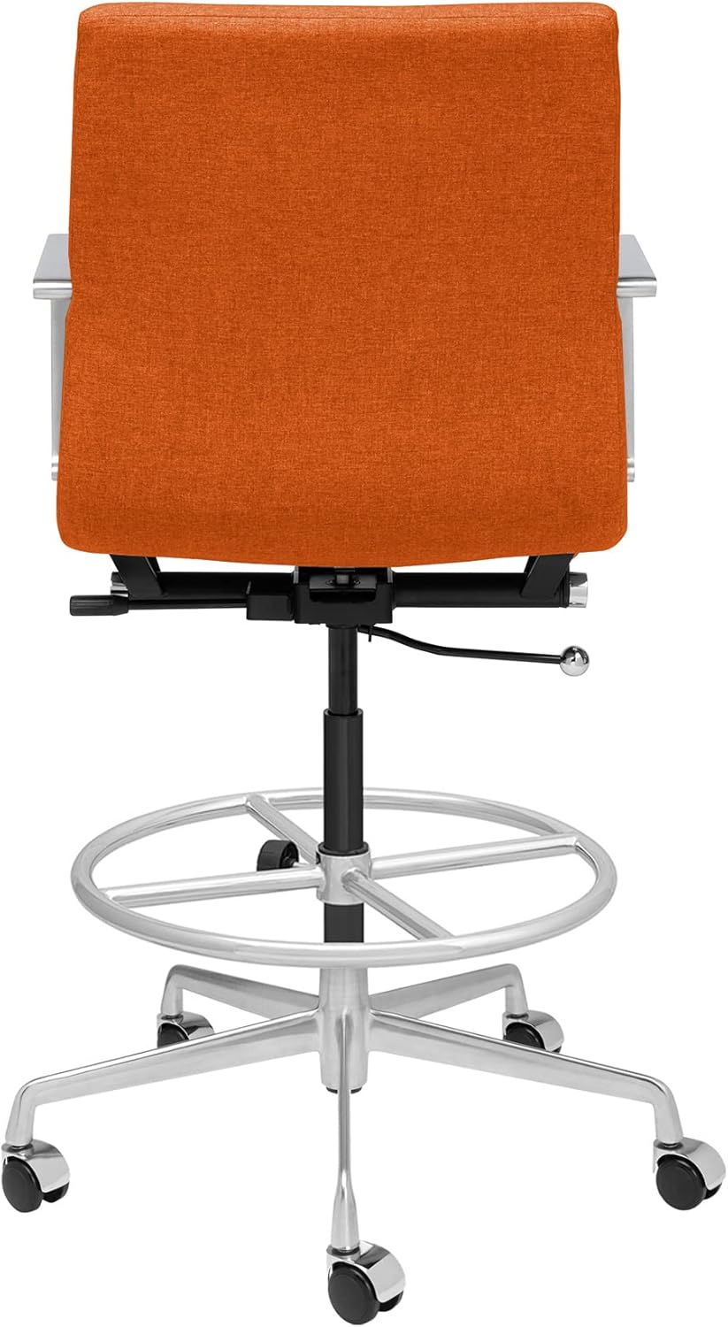 Laura Davidson Furniture SOHO II Ribbed Drafting Chair for Standing Desks, Standing Desk Chair - Ergonomically Designed, Draft Height, Arm Rest & Cushion, Made of Poly-Cotton Fabric, Orange Fabric