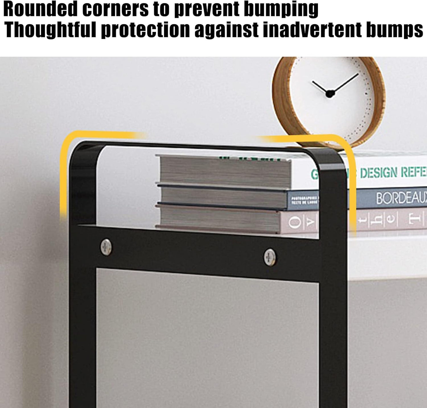 YGYQZ Wood Office Desk Shelf Organizer - Desktop Supplies Cute Dresser Top Organization Storage Rack and Cubicle Decor Aesthetic Bookshelf for Women Man and Kids (Black-Two Tier)