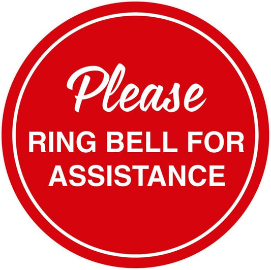 Signs ByLITA Circle Please Ring Bell For Assistance Wall or Door Sign | Easy Installation | Front Desk Reception Sign (Red) - X-large (10 Pack)