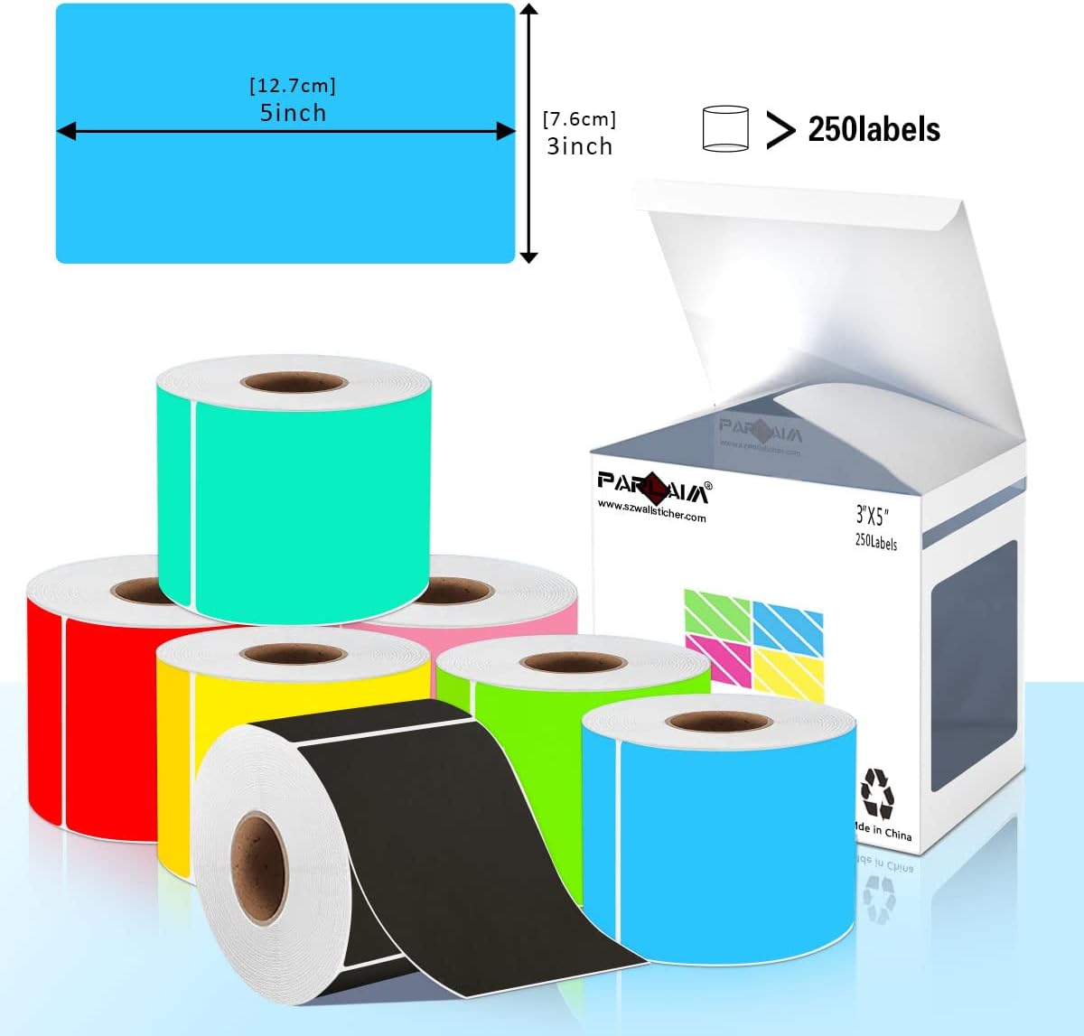 PARLAIM 5 x 3 Inch Black Rectangular Color Coding Stickers, Square 250pcs Color Code Inventory Labels for Office Files (12.7cm x 7.6cm)