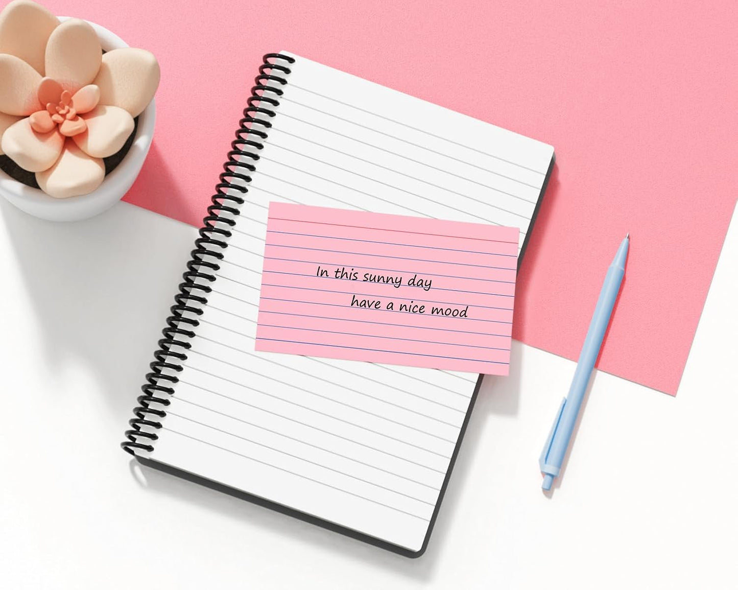 Pink Index Cards 3x5, 200 Pack, Ruled Index Cards, Flash Cards for Studying, Heavy Note Cards for Office, Home and School, 4 Packs of 50