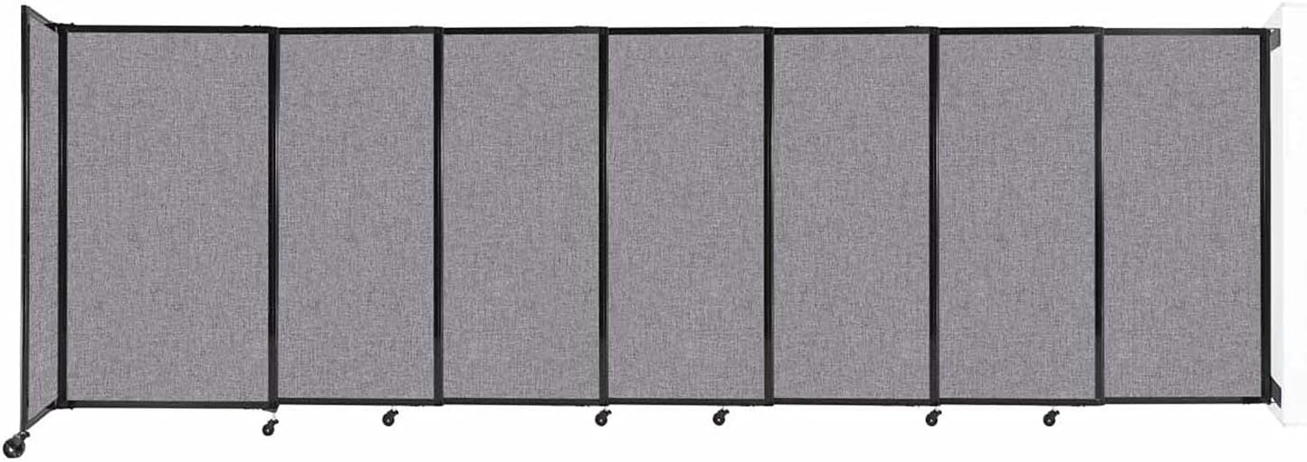 Wall-Mounted Sliding StraightWall Room Divider | Adjustable Widths | Locking Wheels | Room Separator | Up to 15'6" Wide x 5' Tall Cloud Gray Fabric Panels