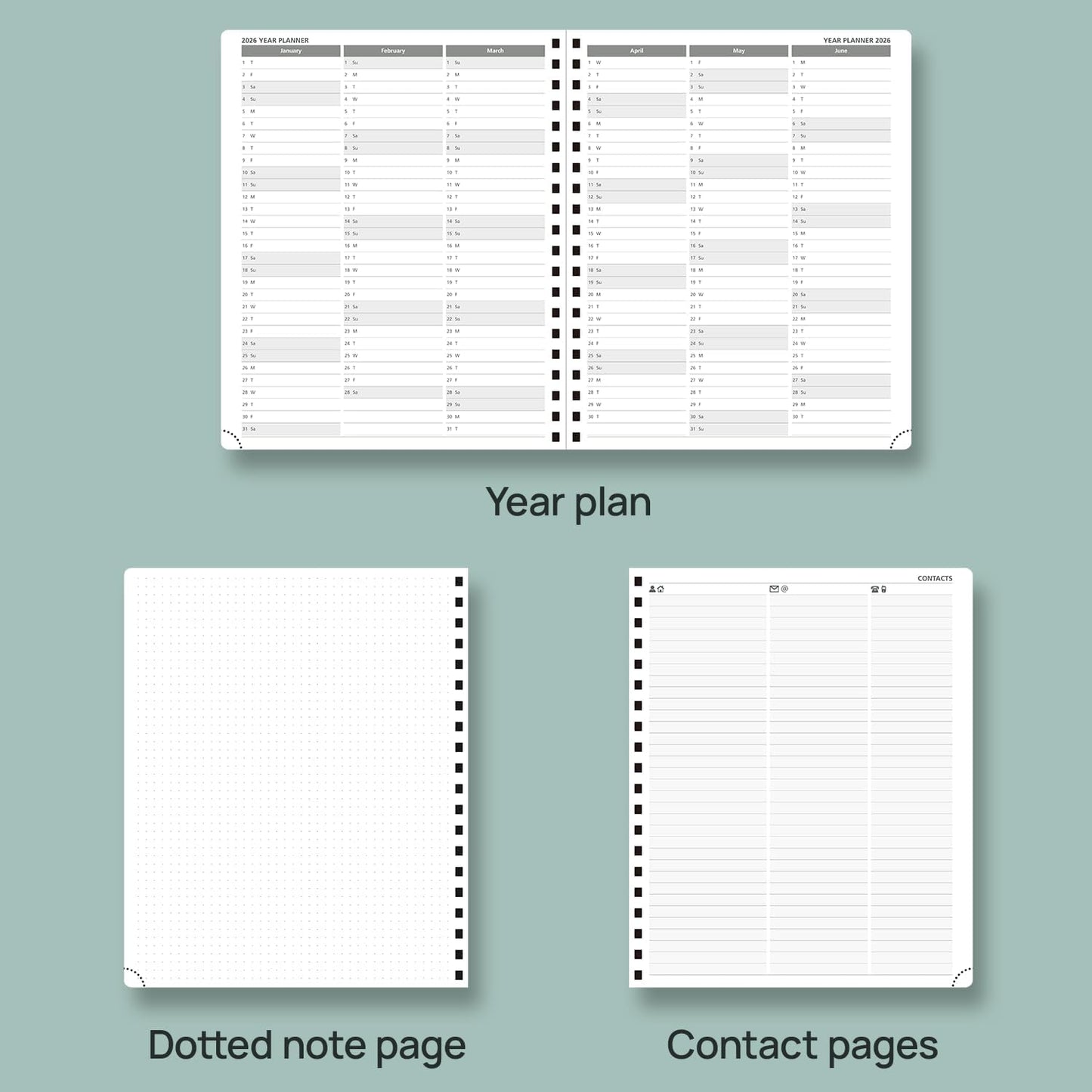POPRUN Planner 2025-2026 Weekly Planner Notebook (Large 8.5''x 10.5'') Academic Calendar (JUL.25 - JUN.26) Appointment Book with Monthly Tabs, Spiral Soft Cover, Inner Pocket, 100 GSM - Cerulean Blue