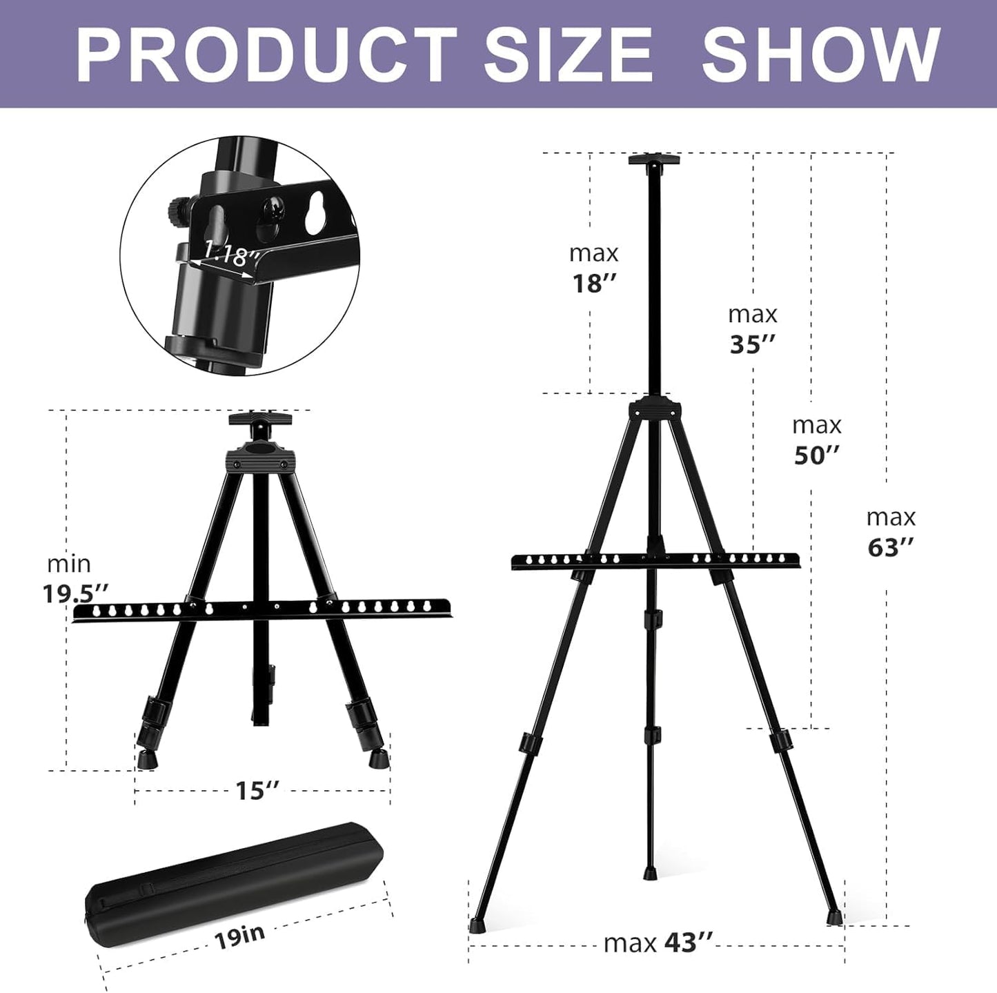 AROIC Art Painting Artist Easel Stand, Painting Display Easel Stand,Portable Adjustable Iron Tripod Display Stand with Bag, Height from 20 to 66 in for Table-Top/Floor Drawing and Displaying(12 Pack)