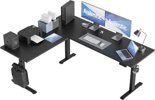 Agilestic Triple Motors 73" x 60" L Shaped Standing Desk, Electric Standing Desk Adjustable Height, Extra Large Desktop Corner Table for Home Office, Gaming Workstation, Splice Board, Black