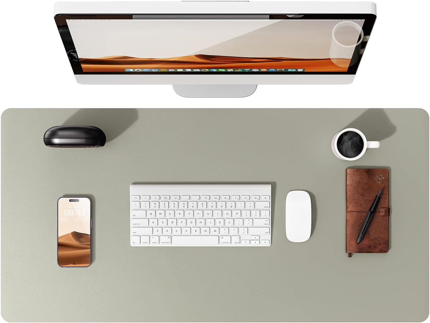 YSAGi Leather Desk Protector, Office Mat, Large Mouse Mat, Non-Slip PU Leather Blotter, Laptop Desk, Waterproof Writing Pad for Office and Home (Sage Green, 31.5" x 15.8")