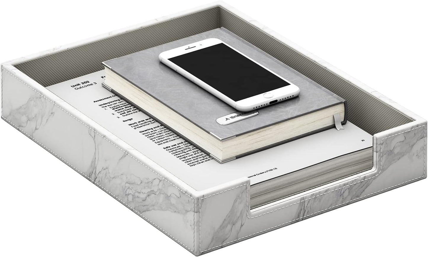 Leather Letter Tray, THIPOTEN Elegant Desk Organizer for Office Supplies, Mail, Paper, File, Magazine, Perfect Office Organization for Desktop(White)