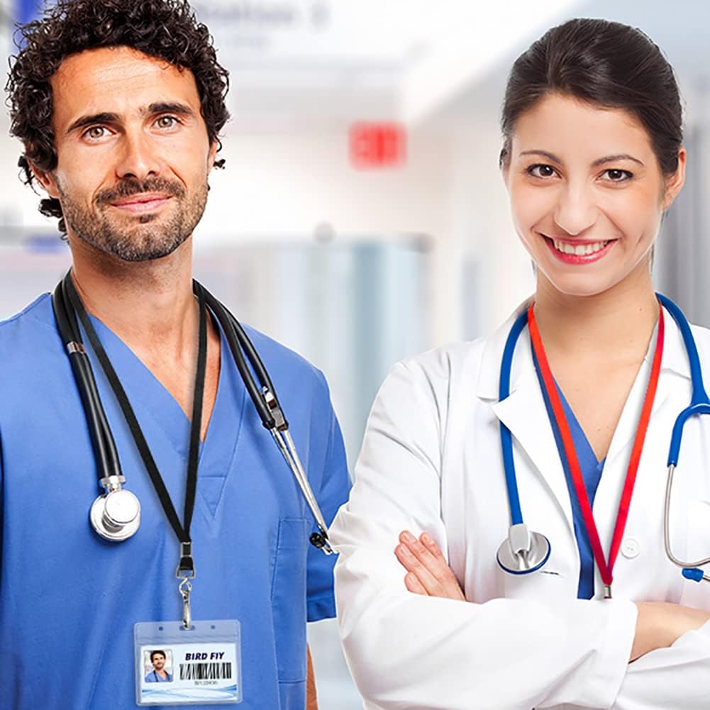 Lanyards with Id Holder Name Badges Name tag Badge Holders with Neck Red Lanyard Swivel J-Hook Clip Waterproof Nametags Protectors Nurse School Kids 50 Pack