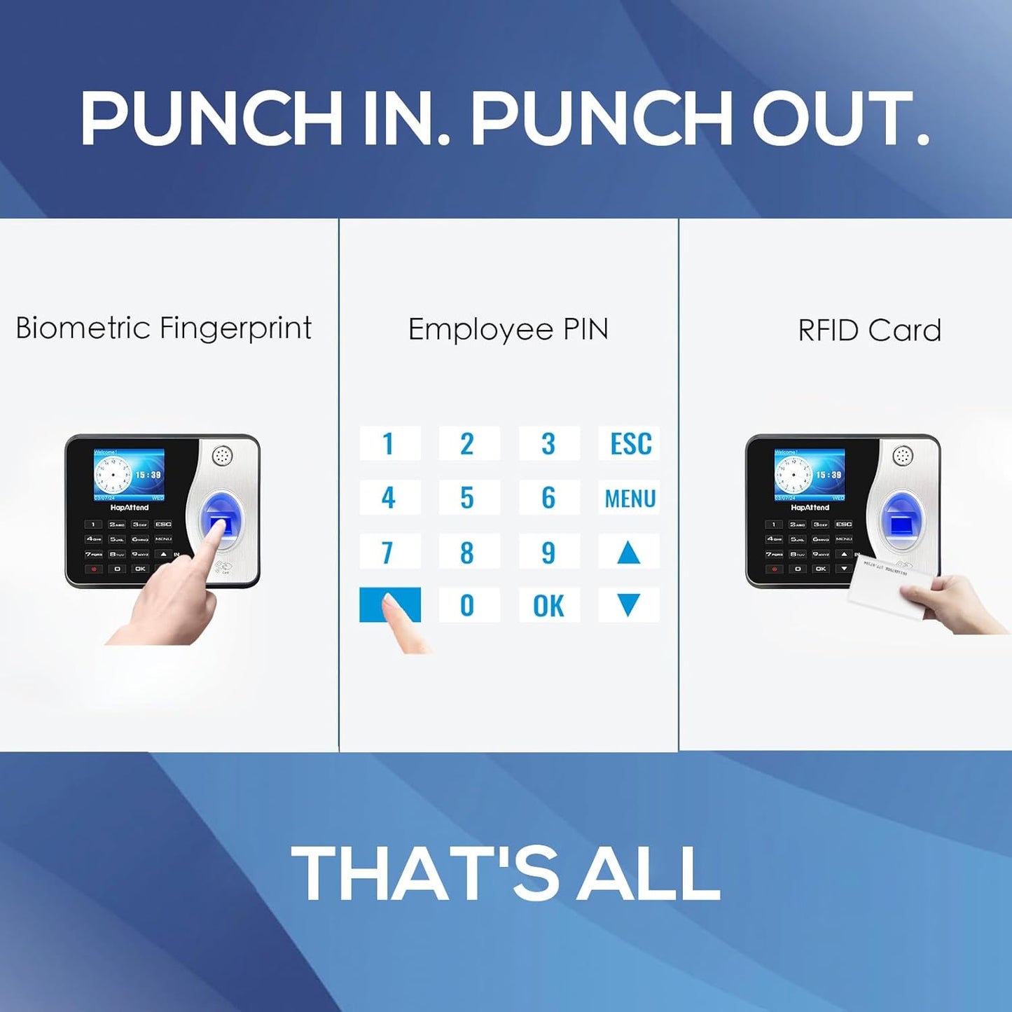 Time Clocks for Employees Small Business Automatic Calculate Hours, 0 Monthly Fees Fingerprint Time Clock, H3 Standalone Biometric Clock in Machine for Employees with 5 RFID Cards