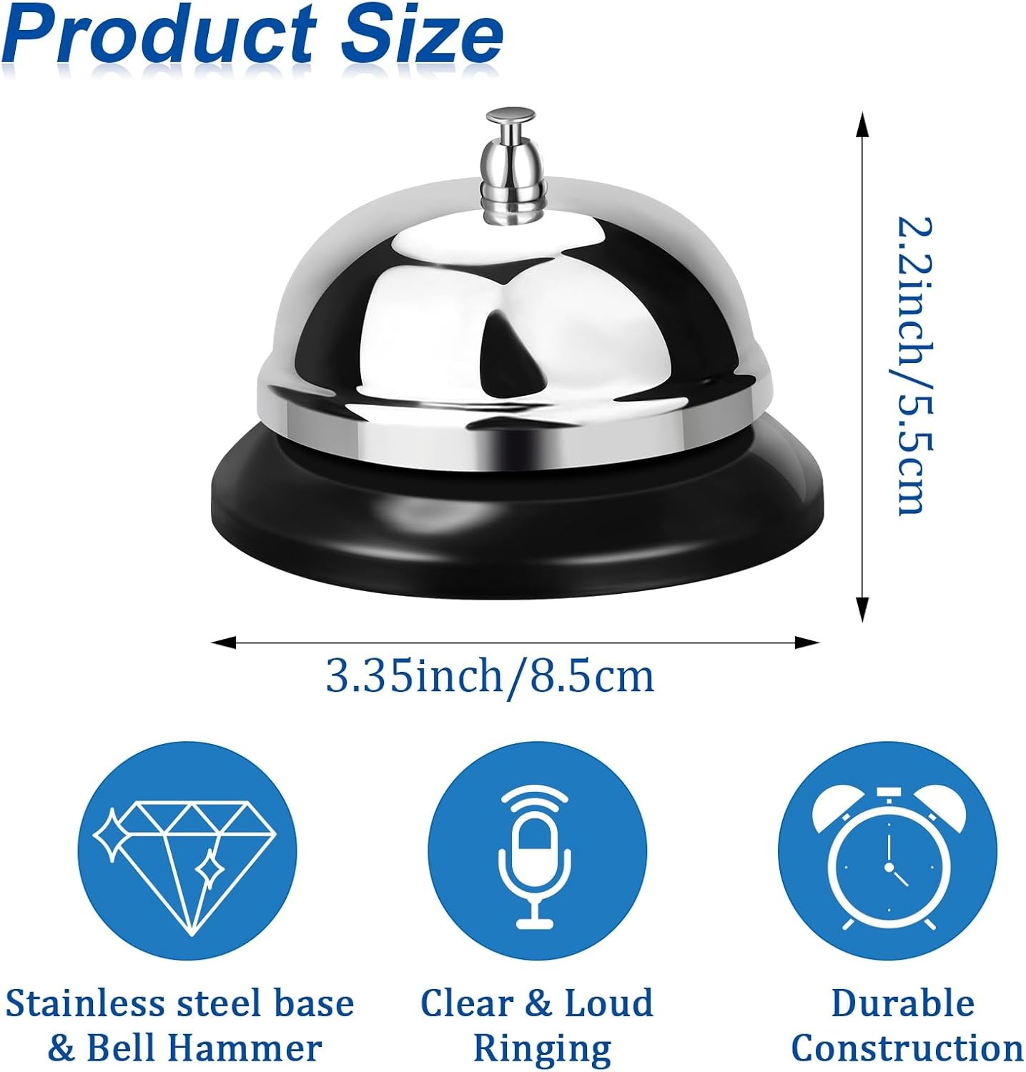 Yexiya 100 Packs Call Bell 3.35 Inch Diameter with Metal Anti-Rust Construction Service Bell for Hotels, Schools, Restaurants, Reception Areas, Hospitals, Warehouses
