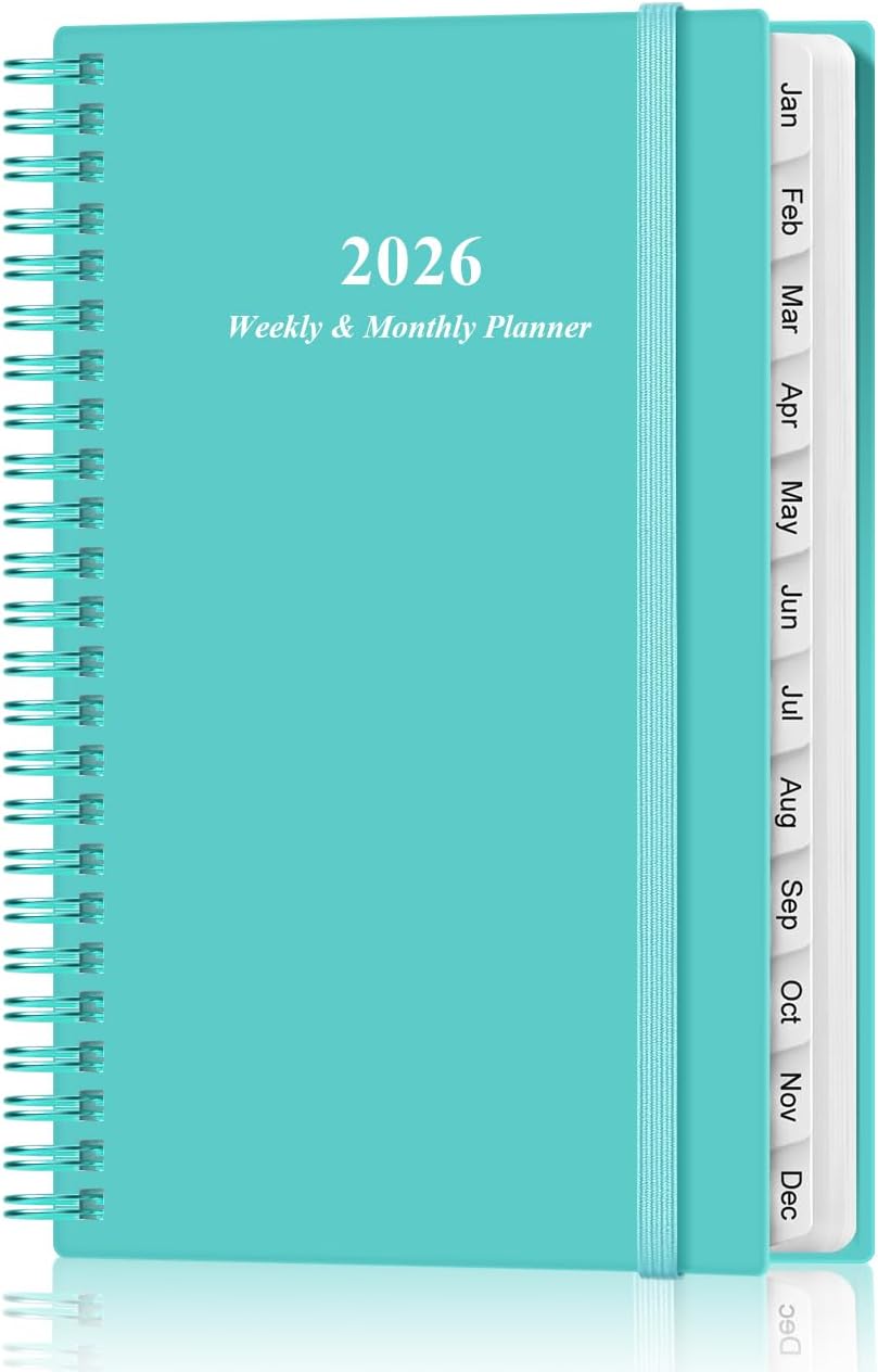 2026 Pocket Planner/Calendar - 2026 Planner from January 2026 - December 2026, Planner 2026 with 12 Tabs, Twin-Wire Binding, Inner Pocket, 3.75" x 6.75, Teal