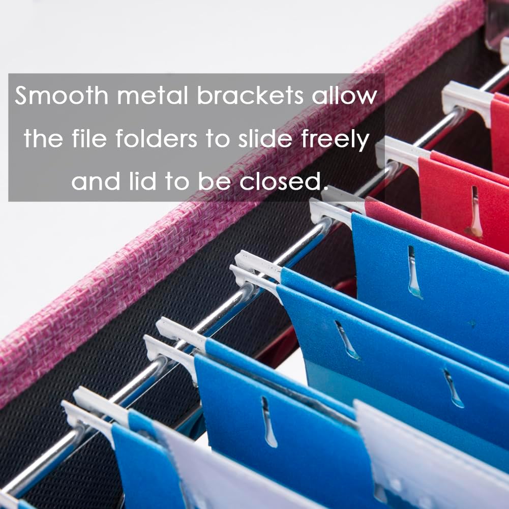 PRANDOM File Organizer Box - Set of 2 Collapsible Decorative Linen Filing Storage Hanging File Folders with Lids Office Cabinet Letter/Legal Size Pink (17x14x11.2 inch)