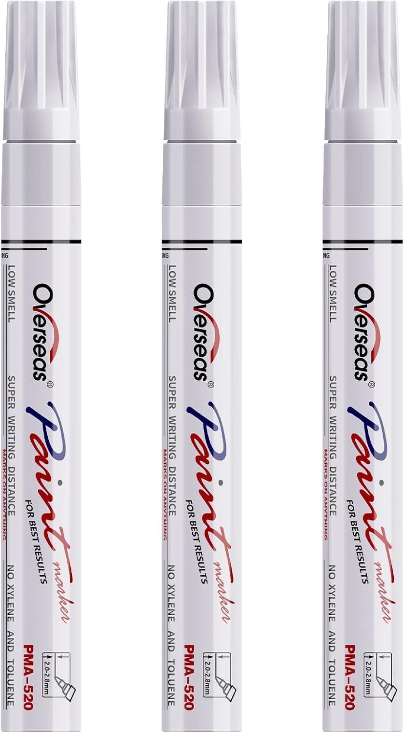 Overseas Permanent Paint Markers Pens - 3 Pack White Oil Based Paint Pens, Medium Tip, Quick Drying and Waterproof Marker Pen for Metal, Rock, Wood, Fabric, Plastic, Canvas, Mugs, Stone, Glass