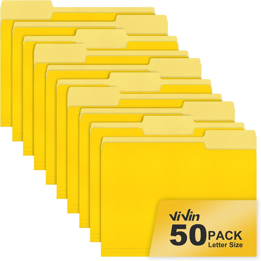 ViVin File Folder, 50 Pack Colored File Folders with 1/3-Cut Tabs, Fits 8.5 * 11 Letter Size Paper, Manilla Folders for Home Office School Documents(Yellow)