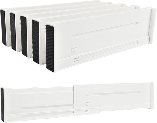 5 Pack Drawer Dividers 3.1" Slim Height Drawer Separators, Non-Slip Plastic Drawer Organizers Expandable 10.6"-17.7" for Shallow Drawers,Kitchen & Clothes Storage, Adjustable Office Drawer Divider