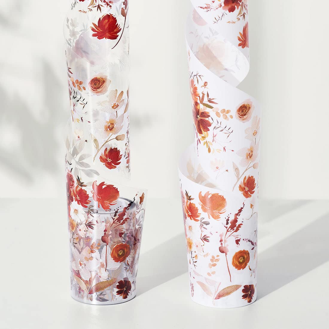 WT Copper Wide PET Tape, Single Roll, Original Designs, Floral Decorative Tape, Transparent Craft Tape for Bujo Planner & DIY Supplies, Watercolor Flowers